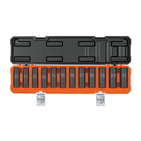 Juego de 12 dados largos de impacto cuadro 1/2" 6 puntas mm