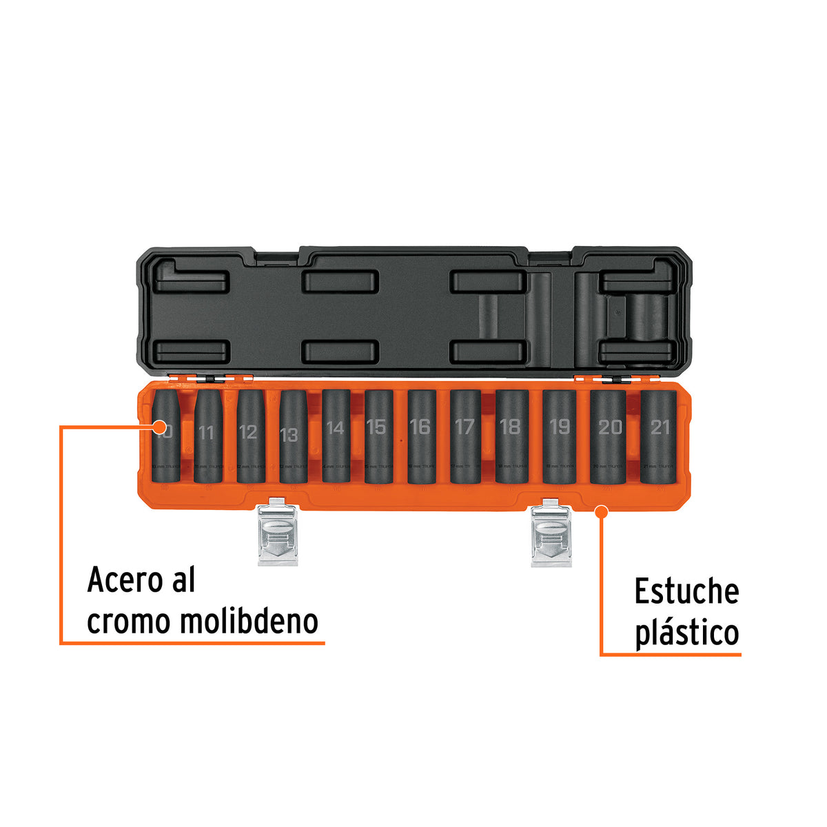 Juego de 12 dados largos de impacto cuadro 1/2" 6 puntas mm