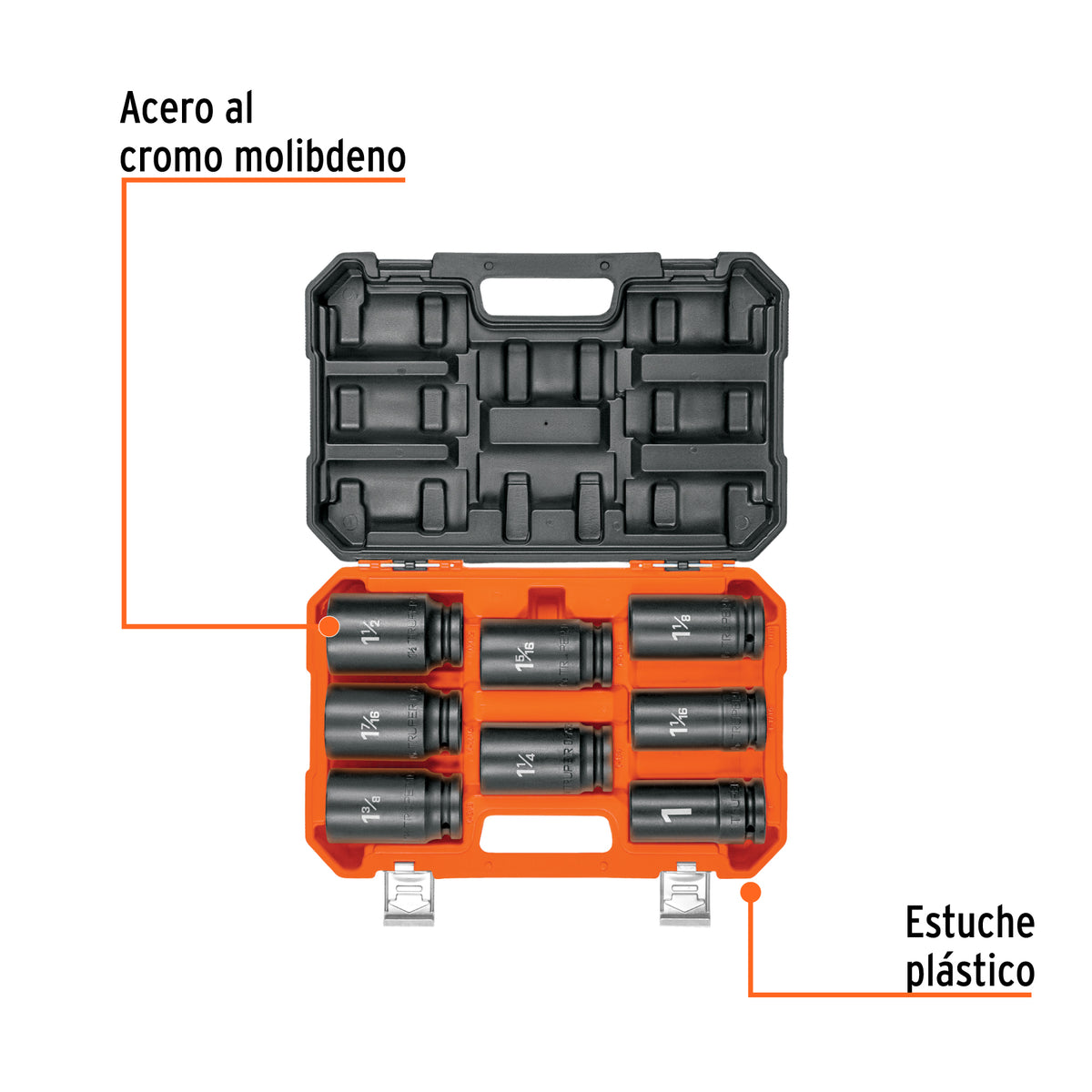 Juego de 8 dados largos cuadro 3/4" de impacto 6 puntas std