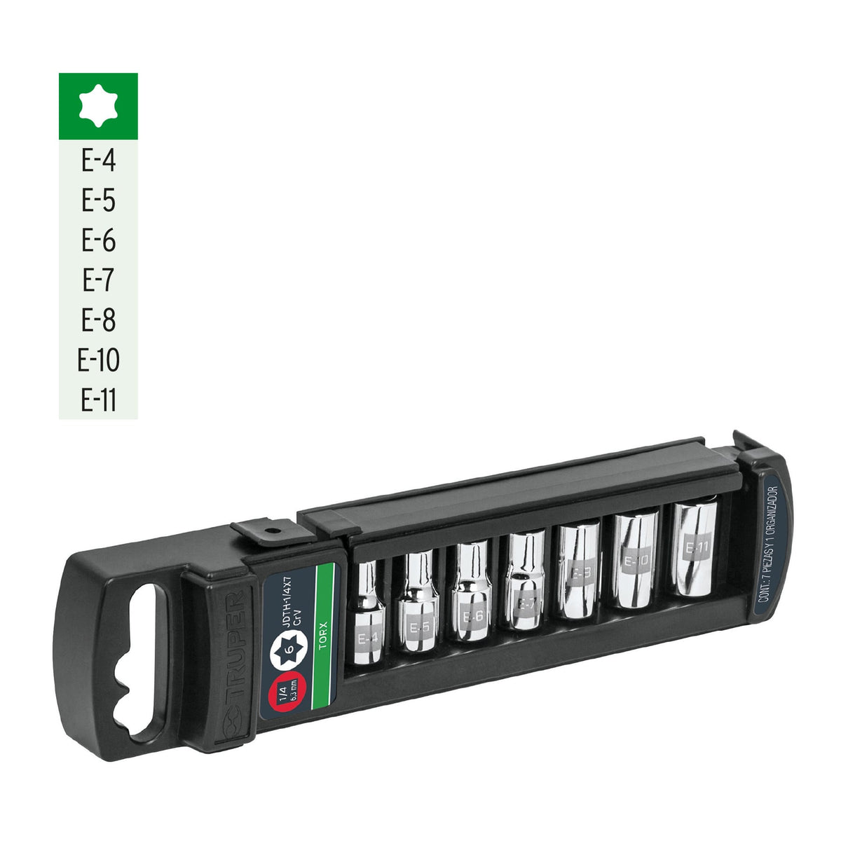 Juego de 7 dados torx cuadro 1/4', Truper