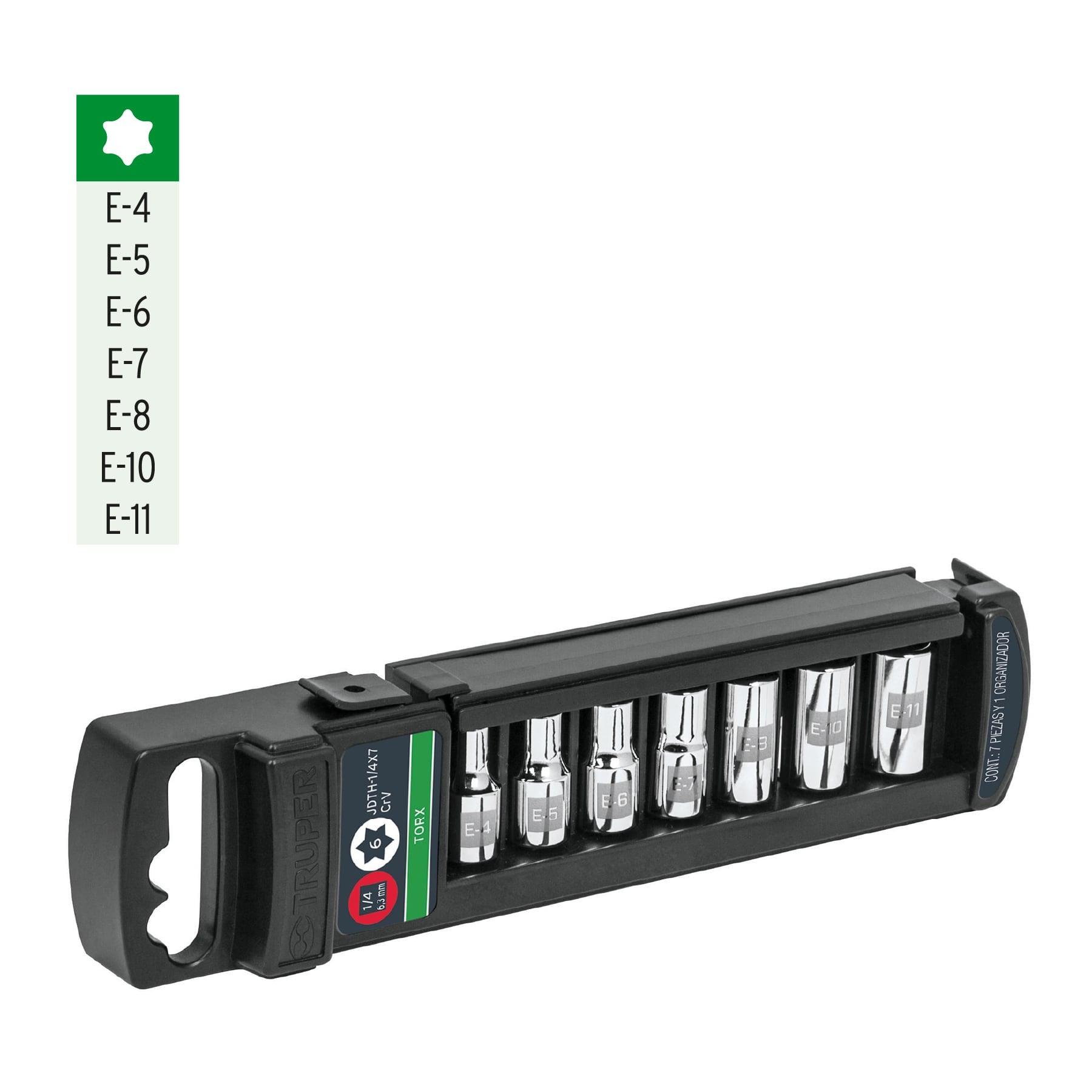 Juego de 7 dados torx cuadro 1/4', Truper