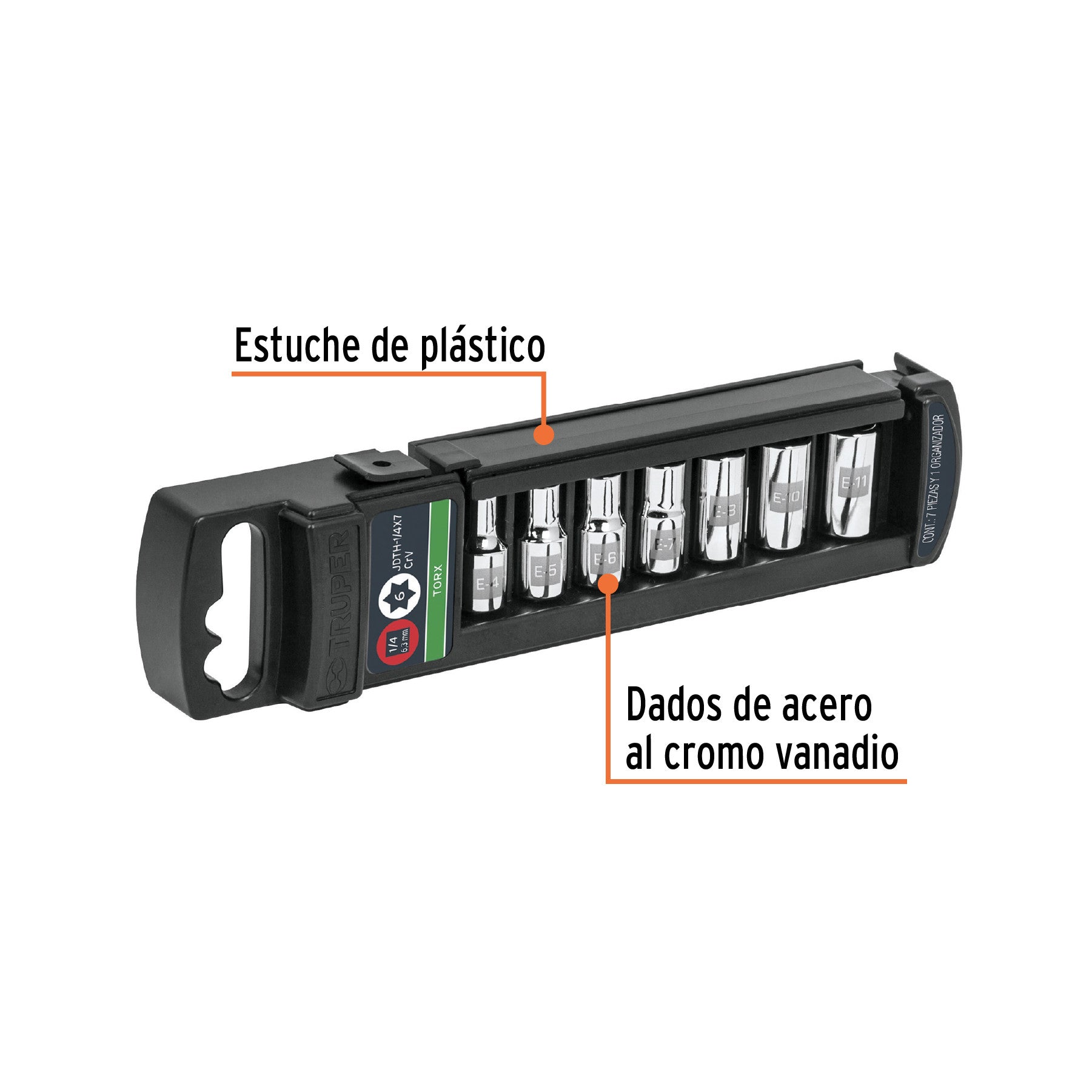 Juego de 7 dados torx cuadro 1/4', Truper