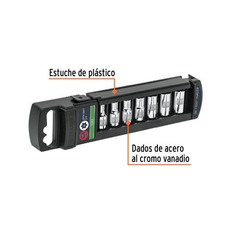 Juego de 7 dados torx cuadro 1/4', Truper