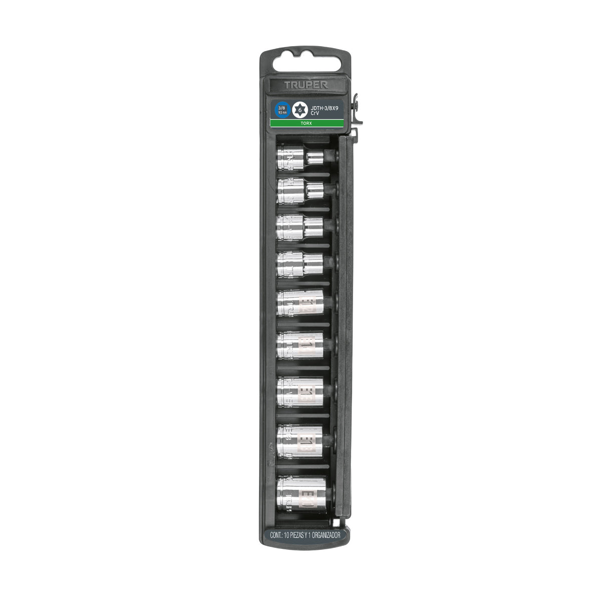 Juego de 9 dados cuadro 3/8' torx, Truper