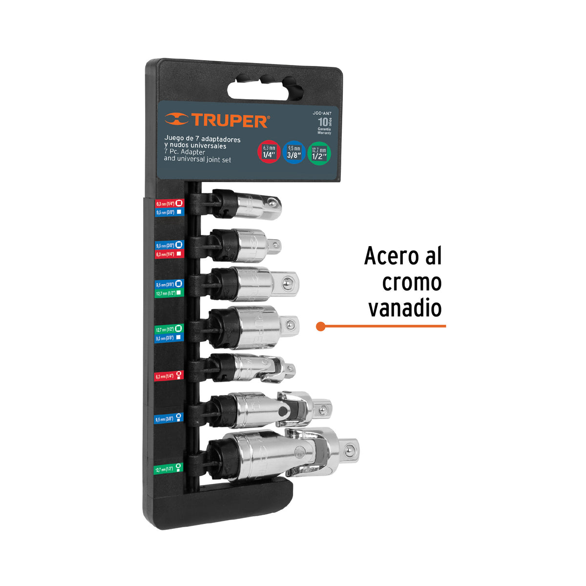 Juego de 7 piezas de adaptadores y nudos universales, Truper
