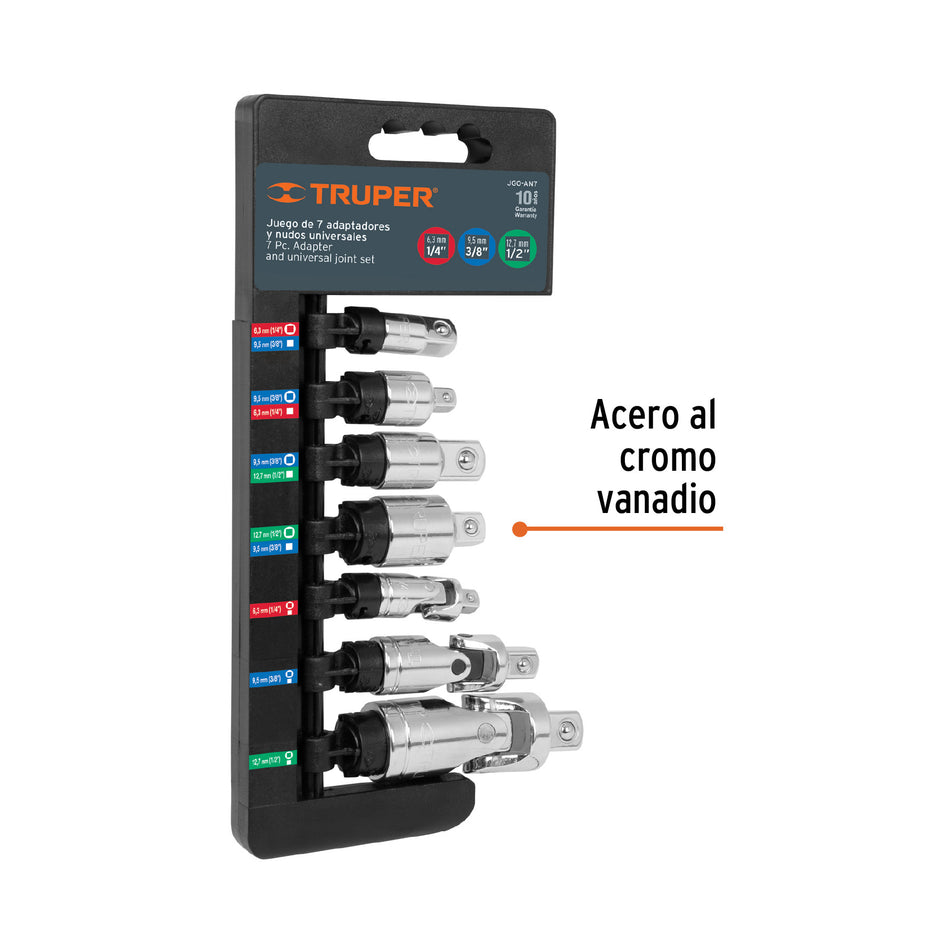 Juego de 7 piezas de adaptadores y nudos universales, Truper