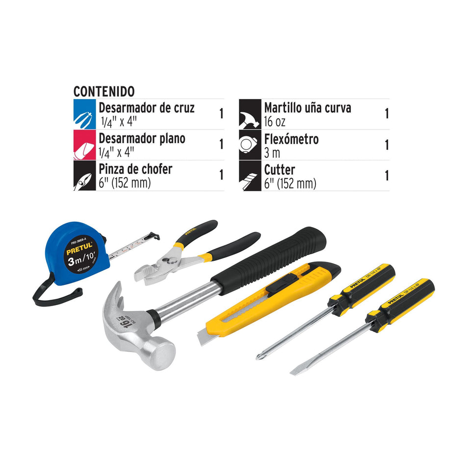 Juego de herramientas básicas, 6 piezas, PRETUL