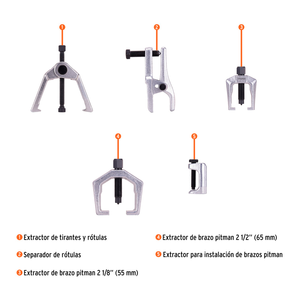 Juego de extractores para rótulas, 5 piezas, TRUPER