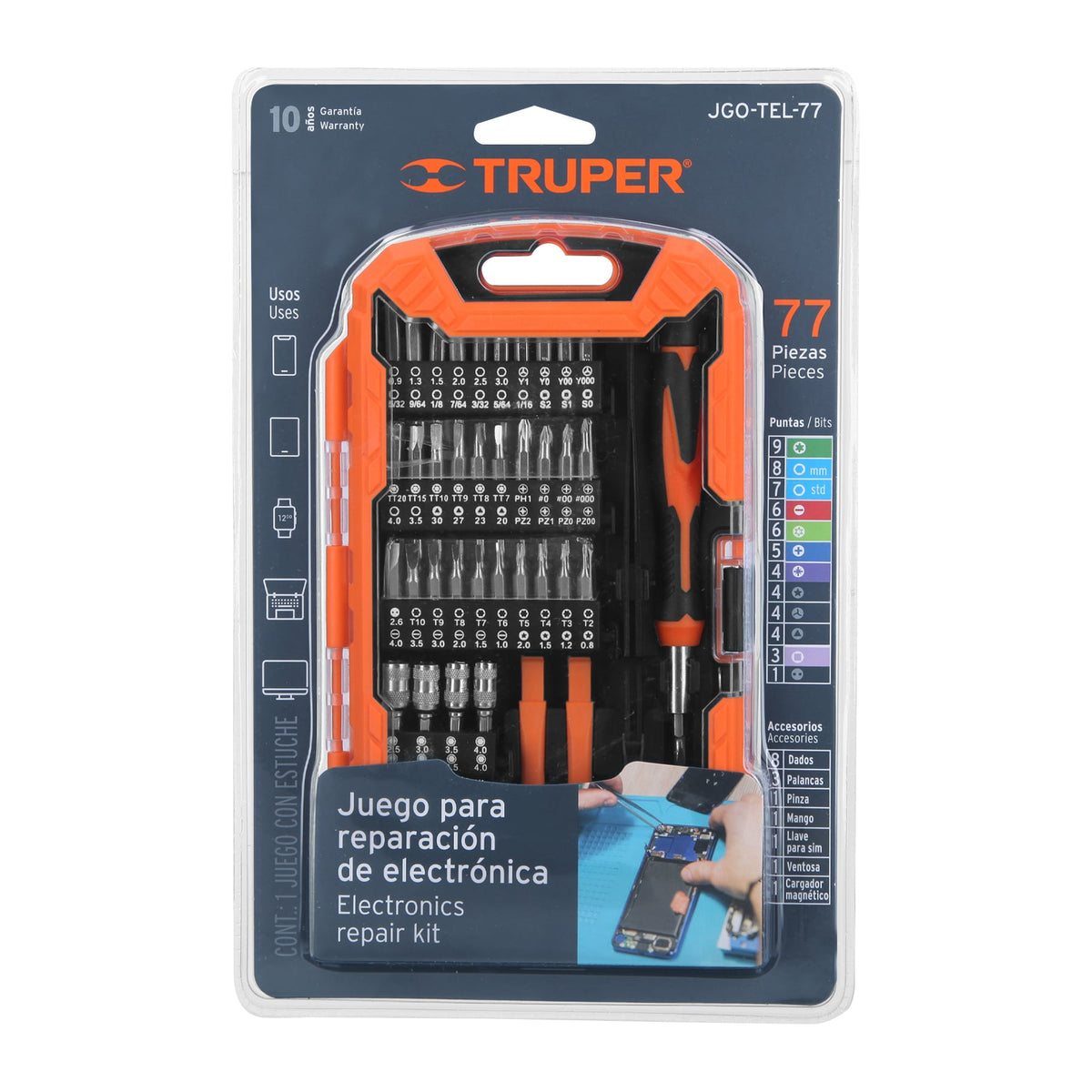 Juego de 77 piezas para reparacion de electronica Truper