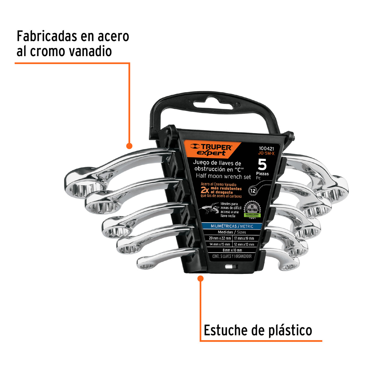 Juego de 5 llaves pulidas de obstrucción en 'C' mm, EXPERT