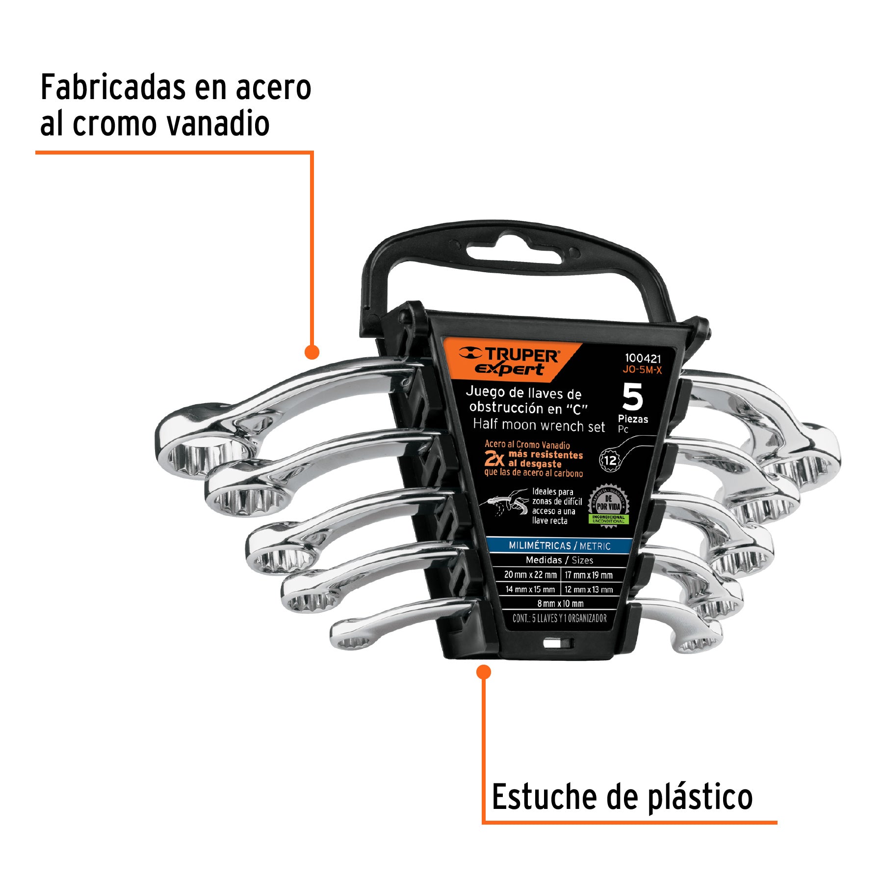 Juego de 5 llaves pulidas de obstrucción en 'C' mm, EXPERT