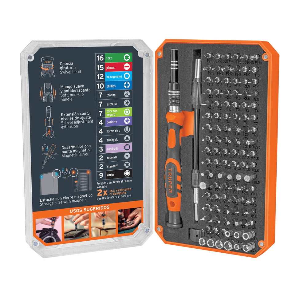 Desarmador de precision con 106 puntas intercambiables