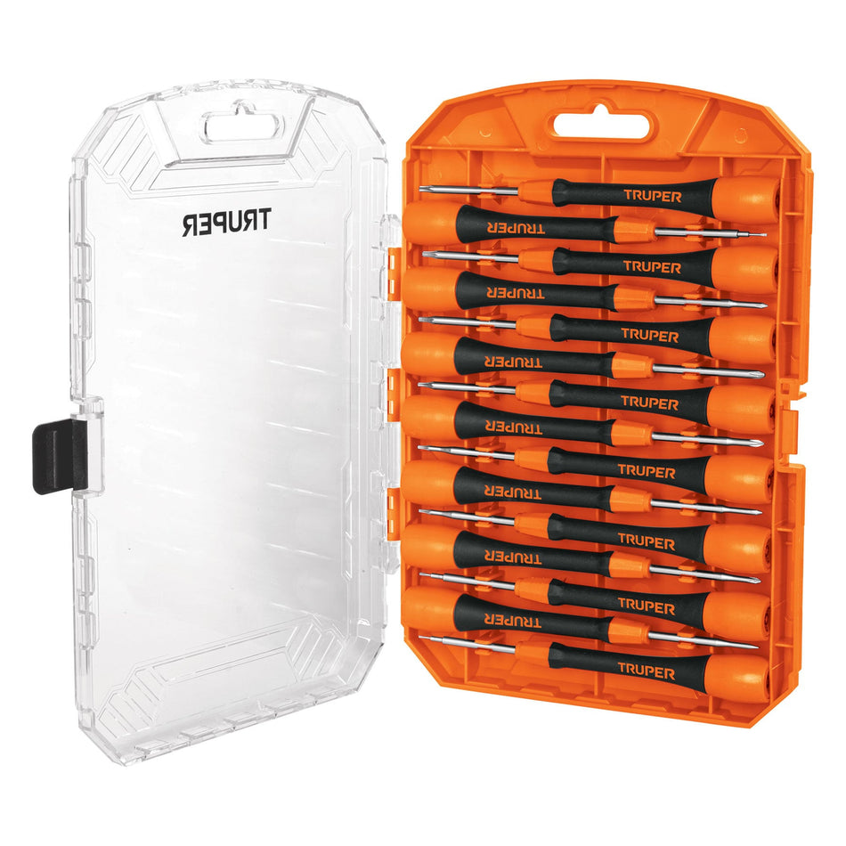 Juego con 15 desarmadores de precision Truper