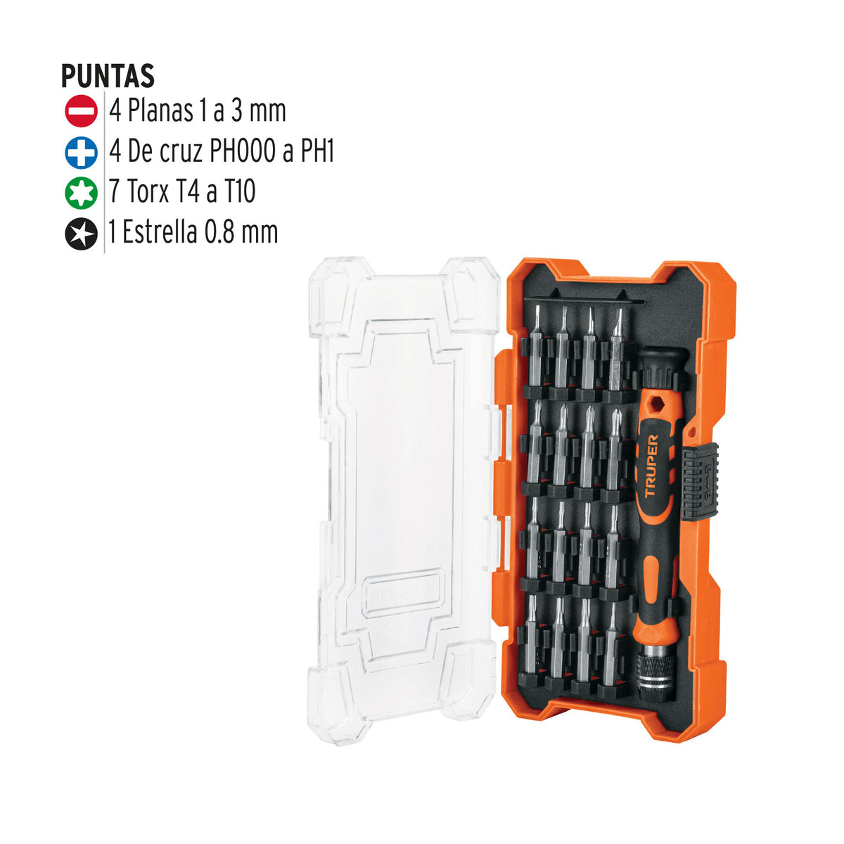 Desarmador de precisión con 16 puntas intercambiables