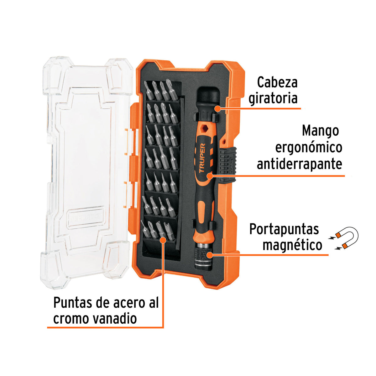 Desarmador de precisión con 28 puntas intercambiables