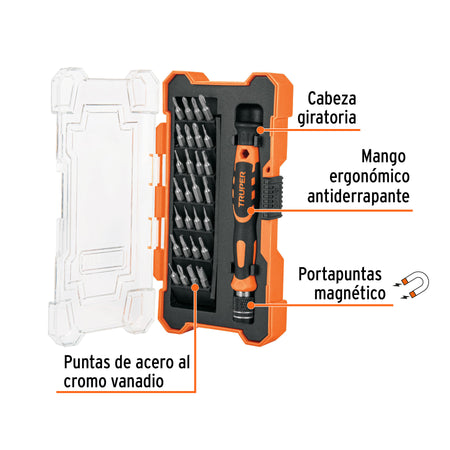 Desarmador de precisión con 28 puntas intercambiables