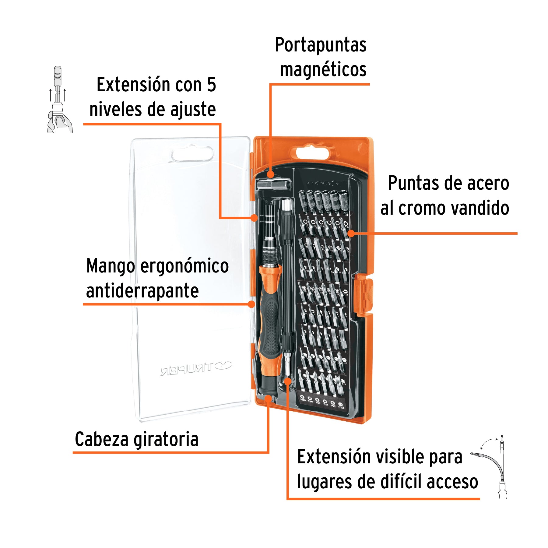 Desarmador de precision con 57 puntas intercambiables