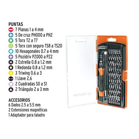 Desarmador de precision con 57 puntas intercambiables