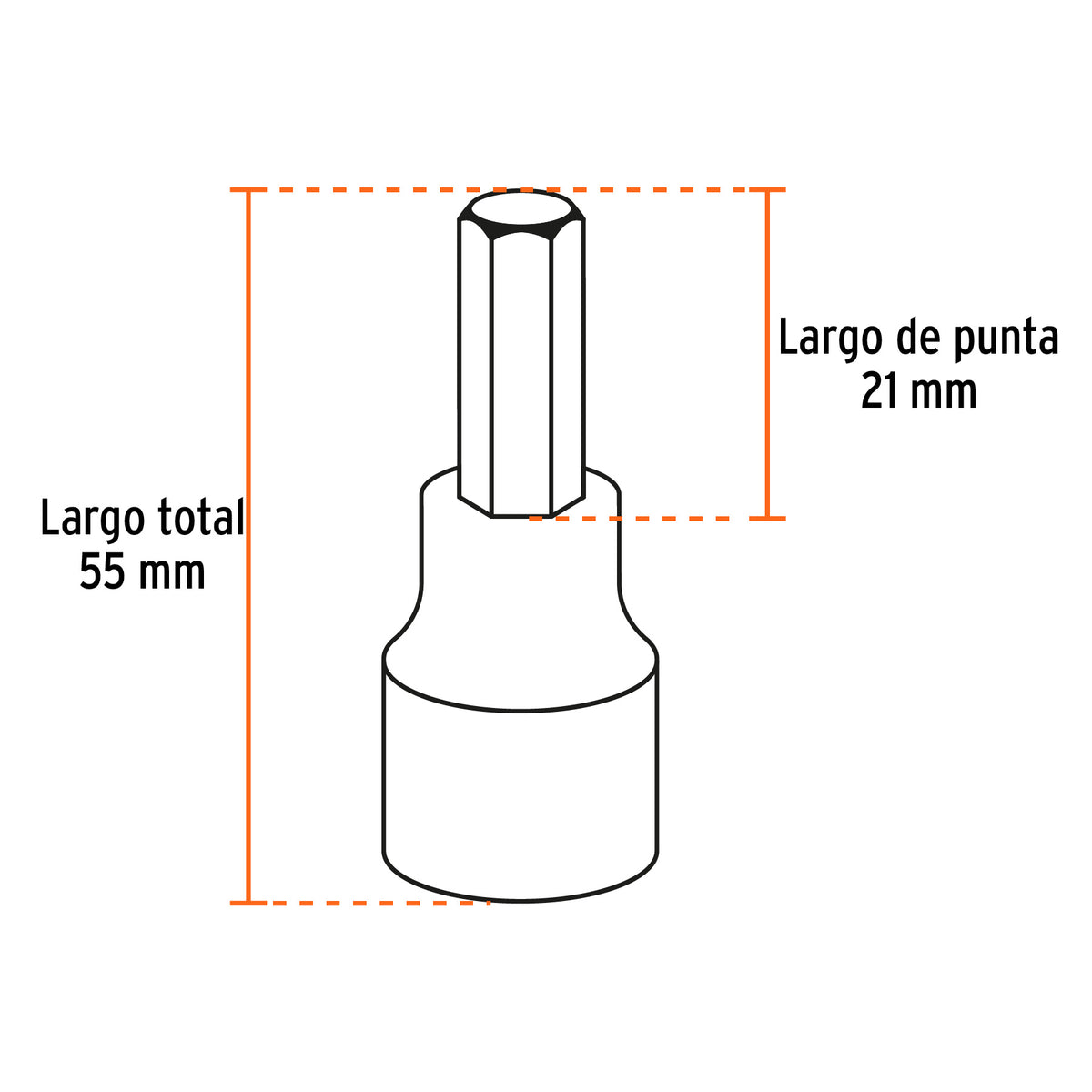 Juego de 7 dados cuadro 1/2' punta hexagonal mm, Truper