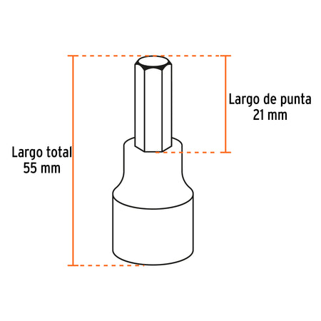 Juego de 7 dados cuadro 1/2' punta hexagonal mm, Truper