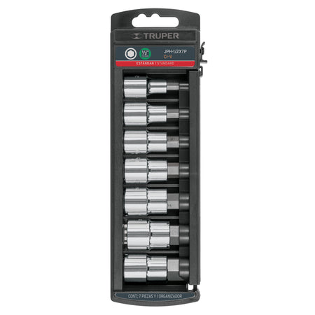 Juego de 7 dados cuadro 1/2' punta hexagonal std, Truper