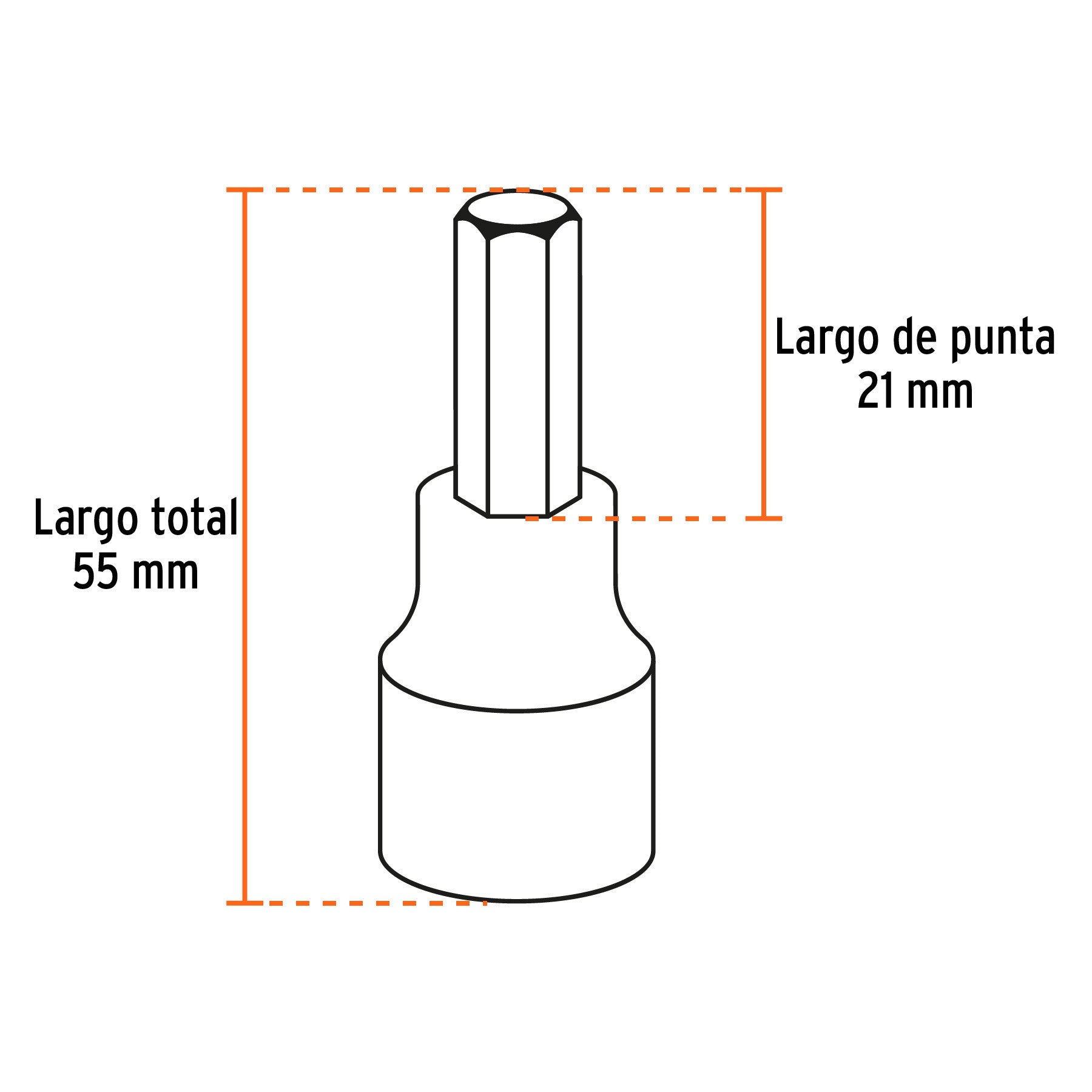 Juego de 7 dados cuadro 1/2' punta hex std, estuche metálico