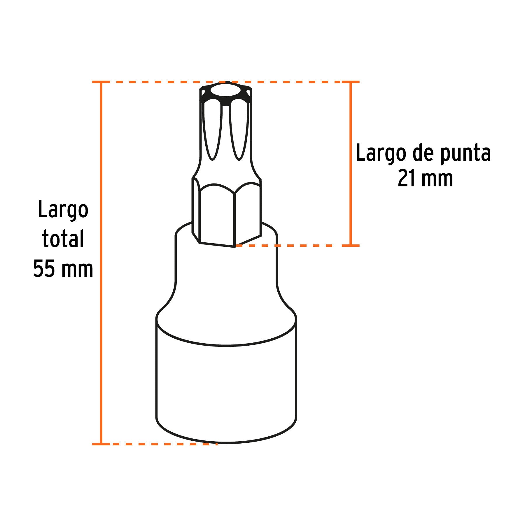 Juego de 7 dados cuadro 1/2' punta torx, estuche metálico