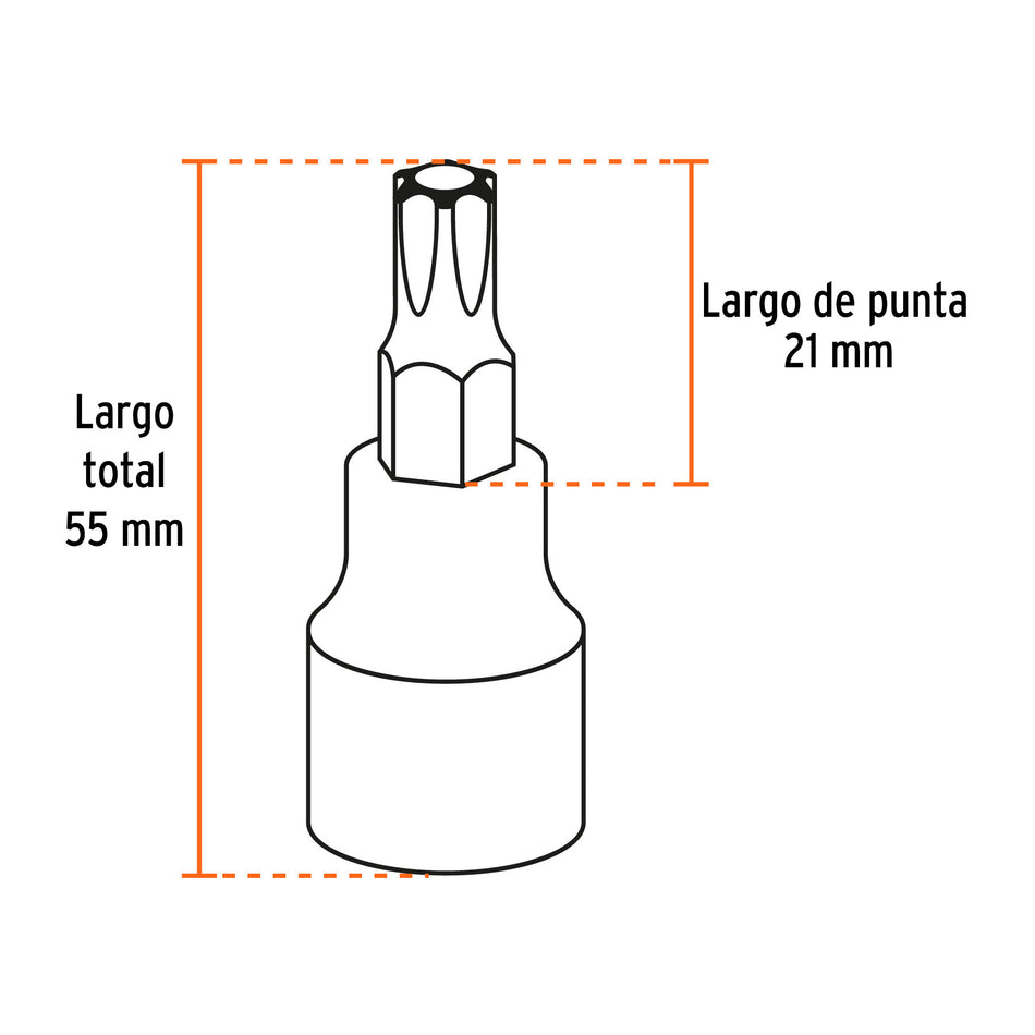 Juego de 7 dados cuadro 1/2' punta torx, estuche metálico