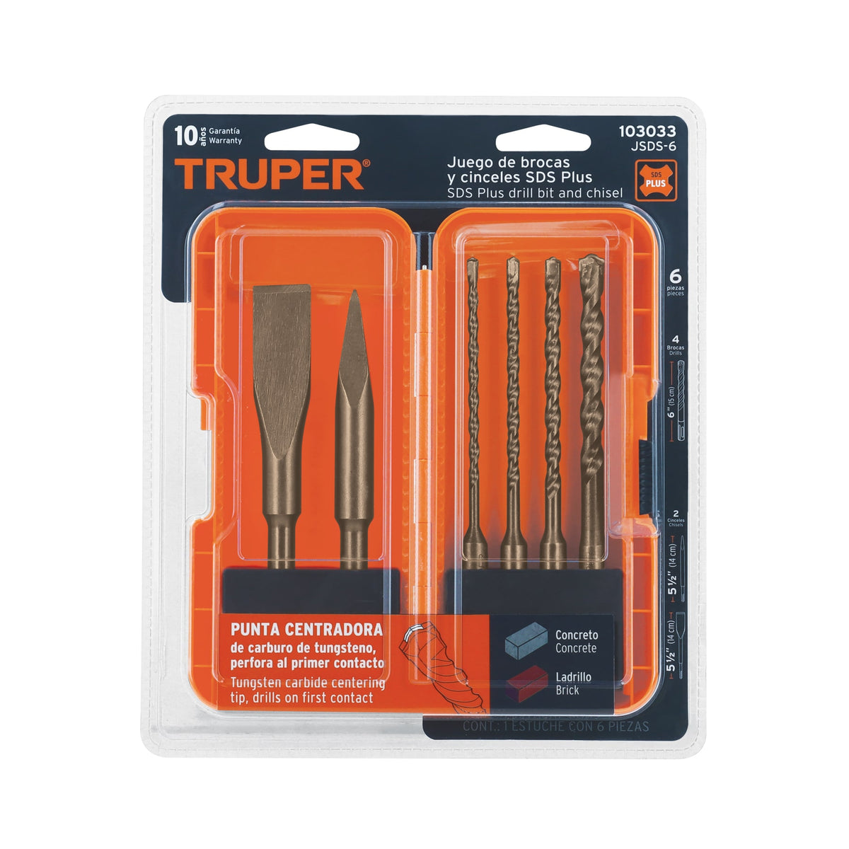 Juego de 6 brocas y cinceles SDS Plus en estuche TRUPER