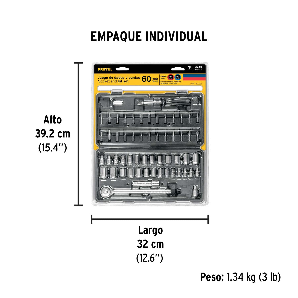 Juego de 60 herramientas 1/4' y 3/8' para mecánico, Pretul