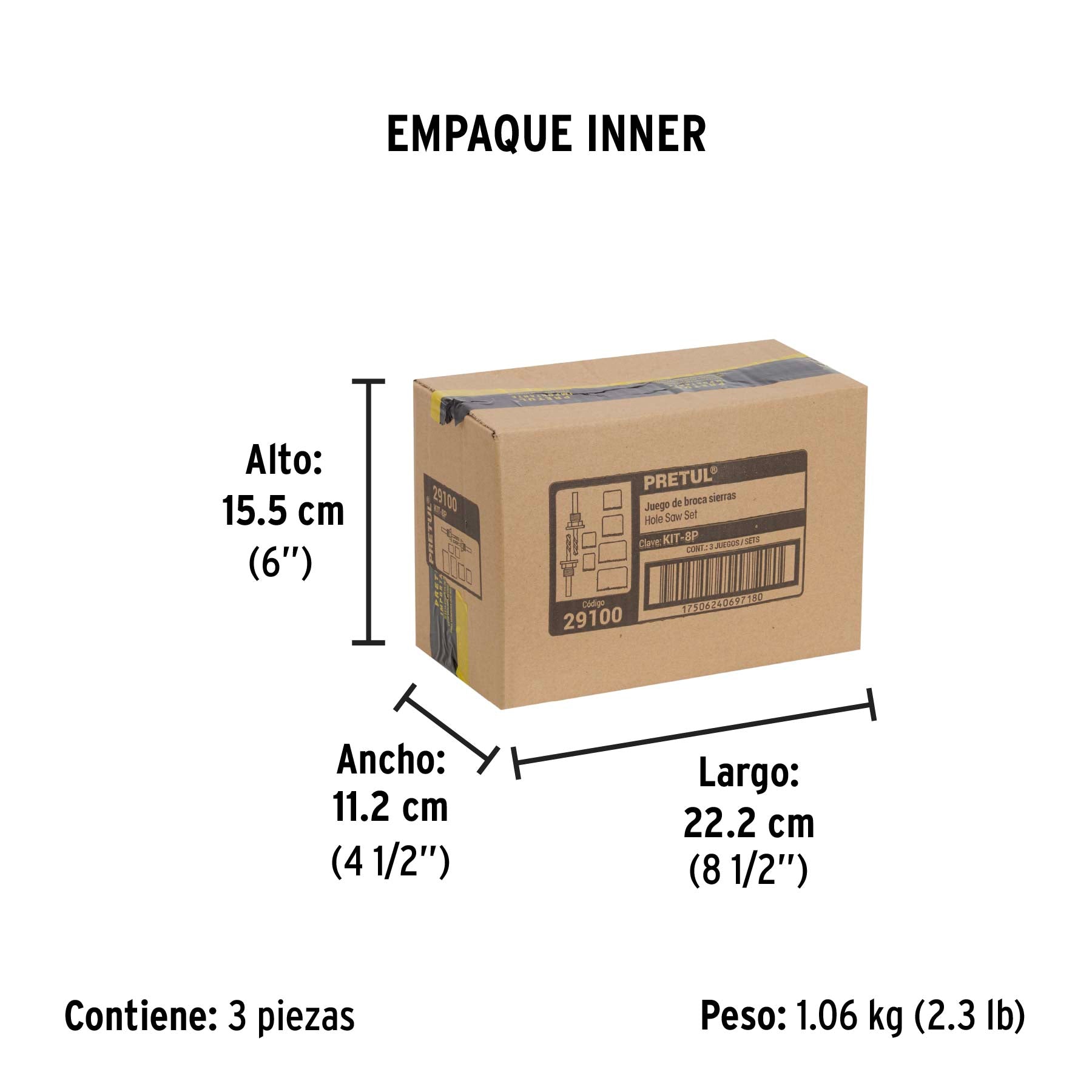 Juego de 7 brocasierras acero al carbono y 1 mandril Pretul