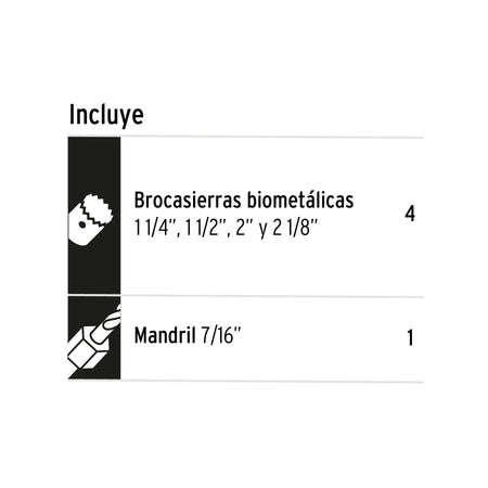 Juego de 4 brocasierras bimetalicas y 1 mandril Expert