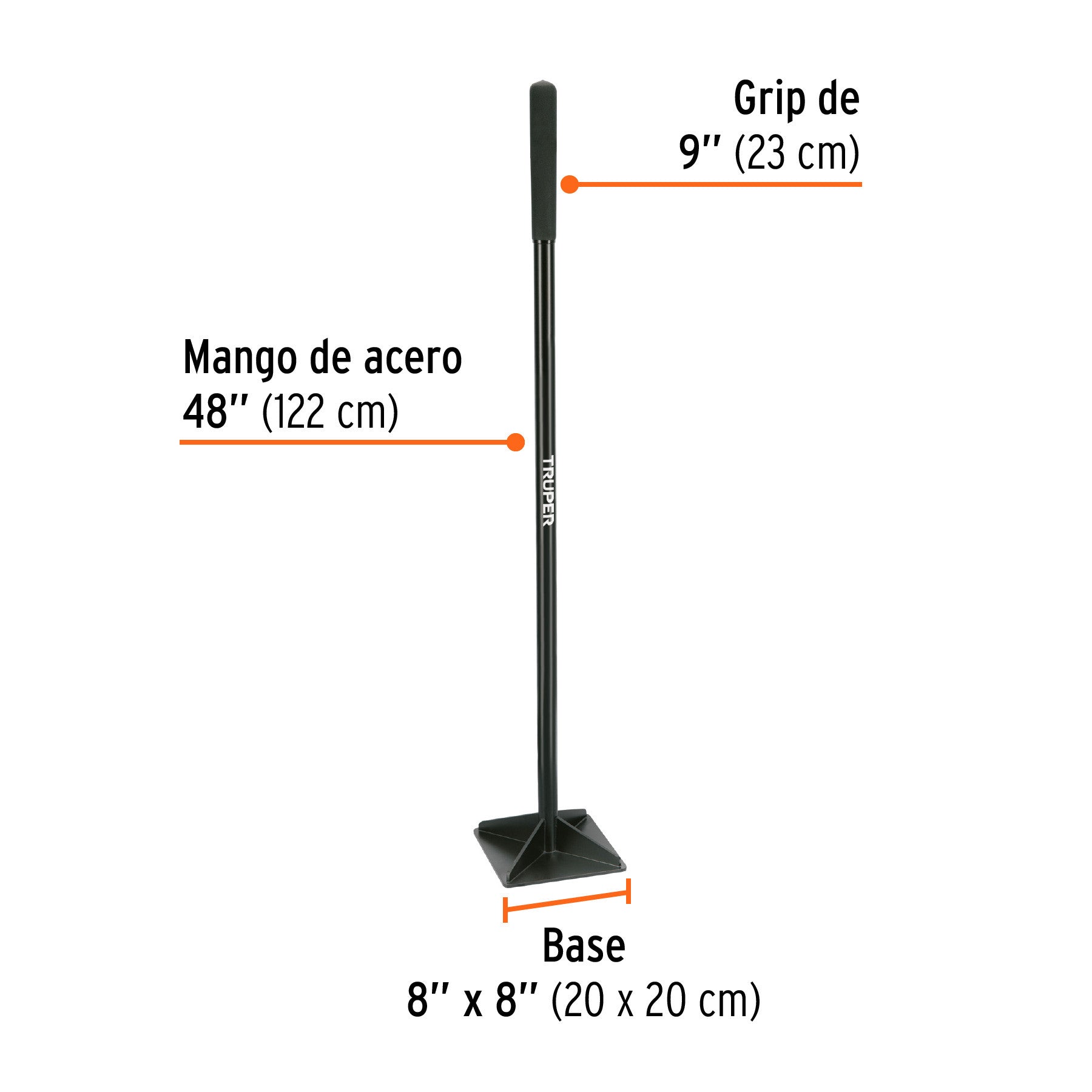 Pisón 8' x 8' con mango de acero de 48', Truper 8', 8', 48'