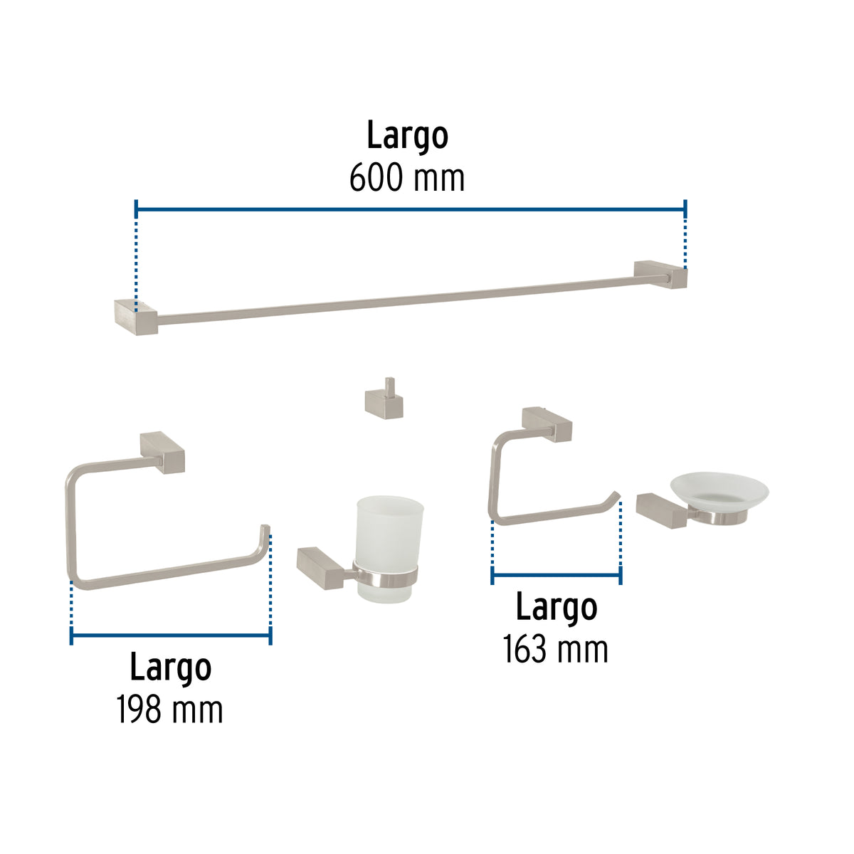 Juego de 6 accesorios para baño, satín, FOSET KUBO