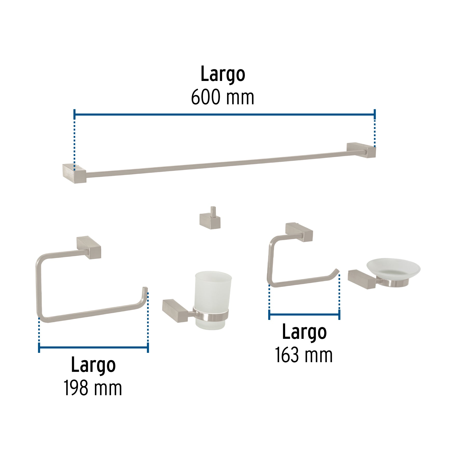 Juego de 6 accesorios para baño, satín, FOSET KUBO