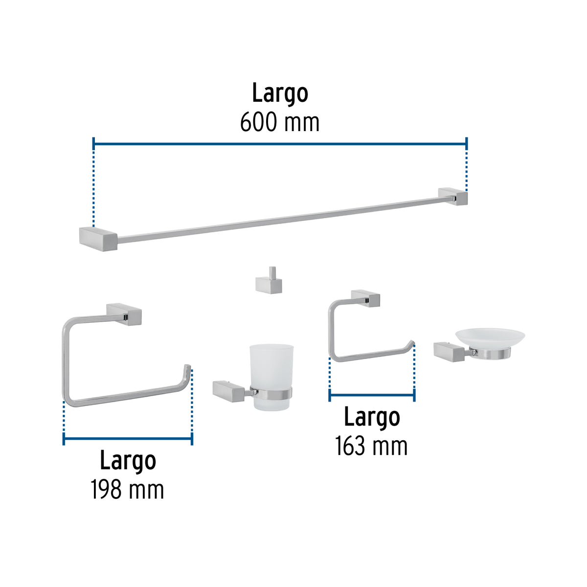 Juego de 6 accesorios para baño, cromo, FOSET KUBO