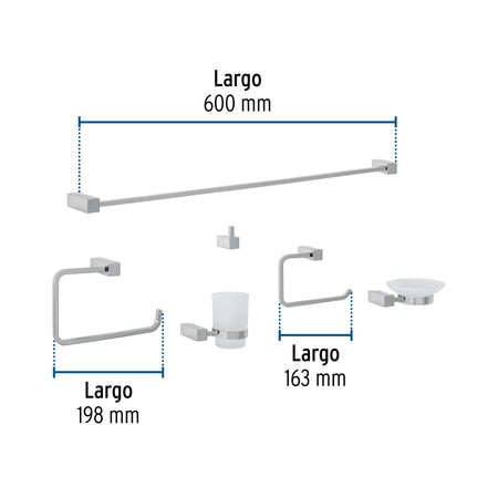 Juego de 6 accesorios para baño, cromo, FOSET KUBO