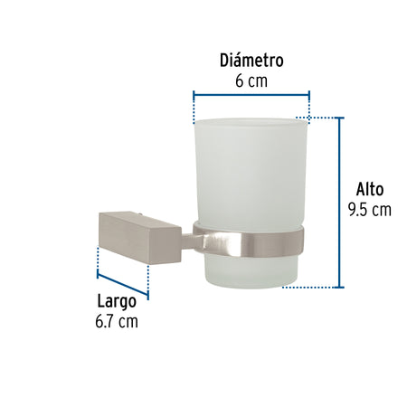 Portavaso cepillero con vaso de vidrio, satín, FOSET KUBO