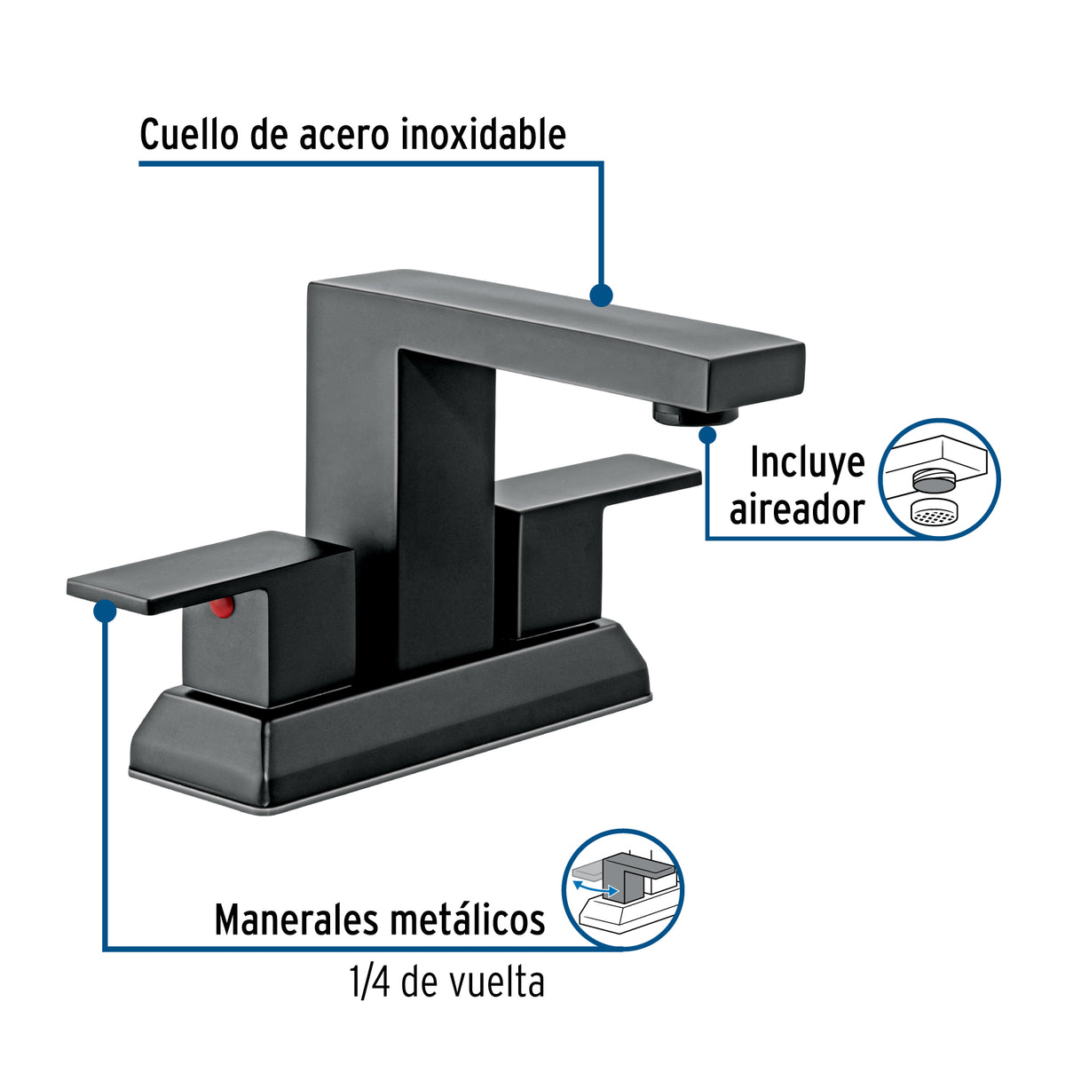 Mezcladora para lavabo 4', negro, FOSET KUBO