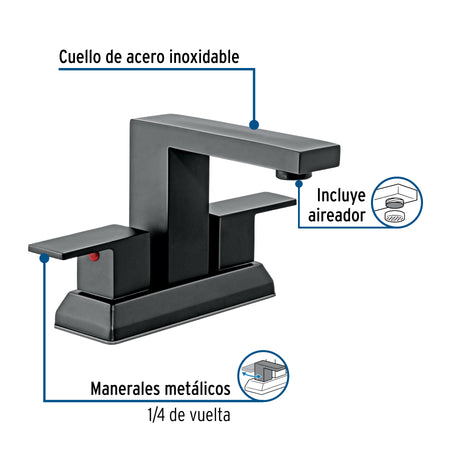 Mezcladora para lavabo 4', negro, FOSET KUBO