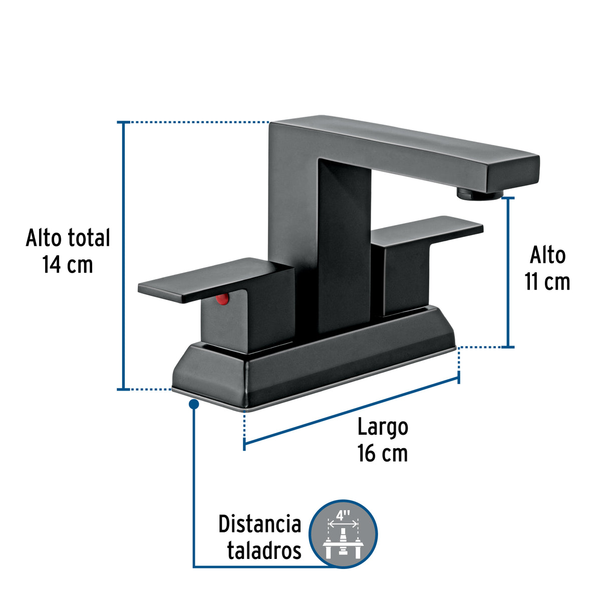 Mezcladora para lavabo 4', negro, FOSET KUBO