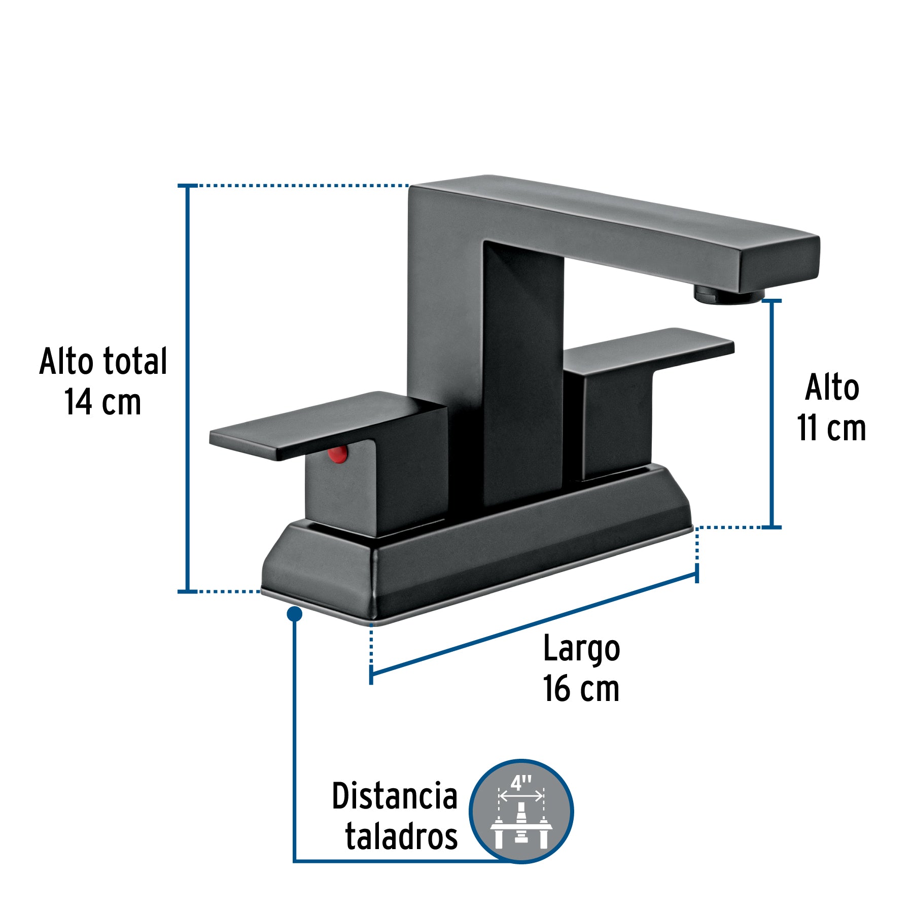 Mezcladora para lavabo 4', negro, FOSET KUBO
