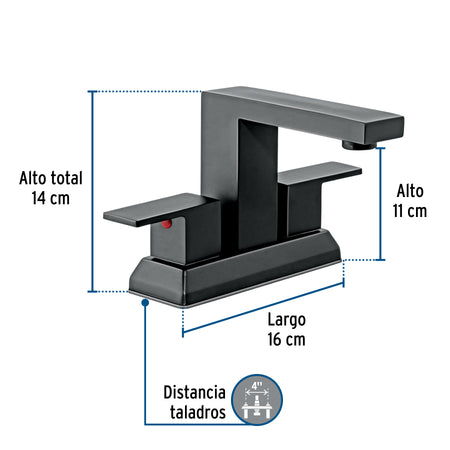 Mezcladora para lavabo 4', negro, FOSET KUBO