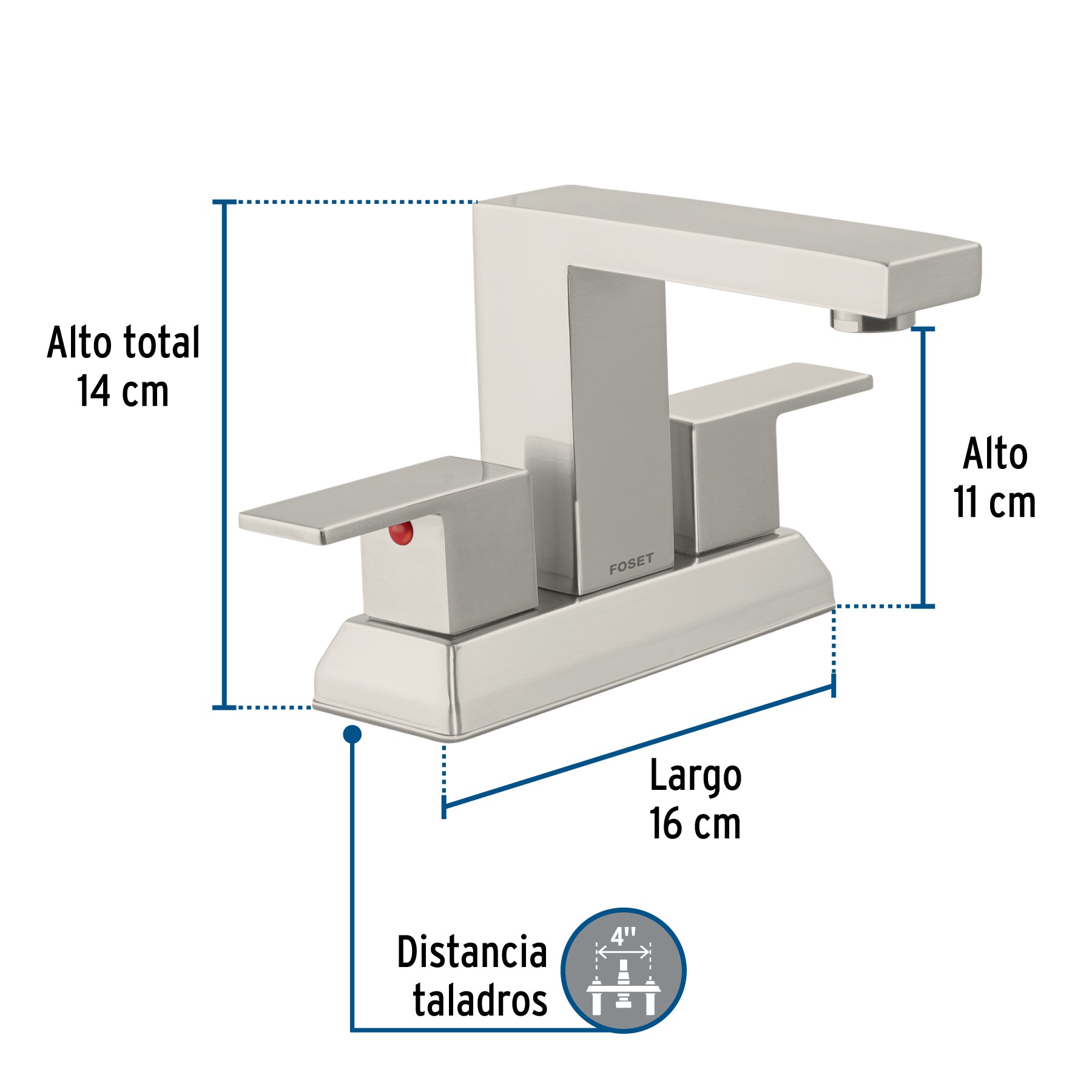 Mezcladora para lavabo 4', satín, FOSET KUBO