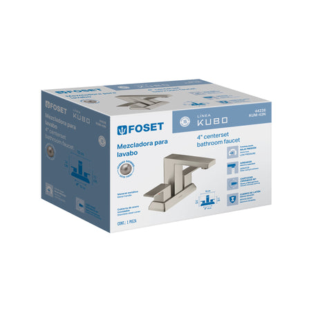 Mezcladora para lavabo 4', satín, FOSET KUBO