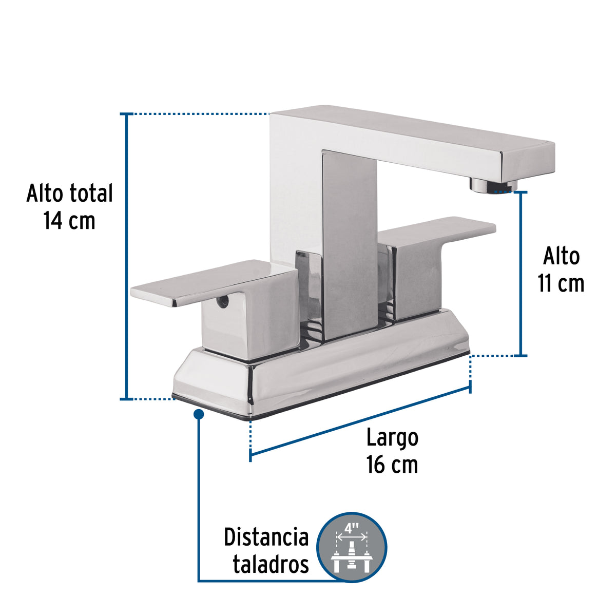 Mezcladora para lavabo 4', cromo, FOSET KUBO
