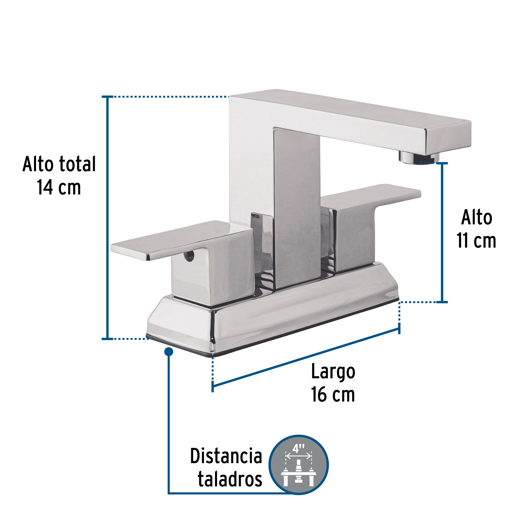 Mezcladora para lavabo 4', cromo, FOSET KUBO