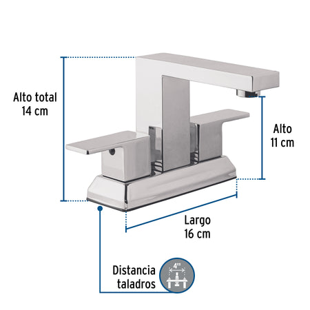 Mezcladora para lavabo 4', cromo, FOSET KUBO