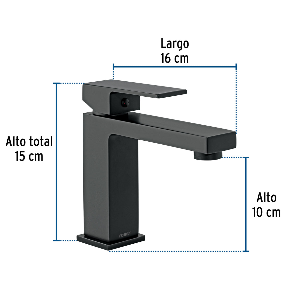 Monomando corto para lavabo, negro, FOSET KUBO