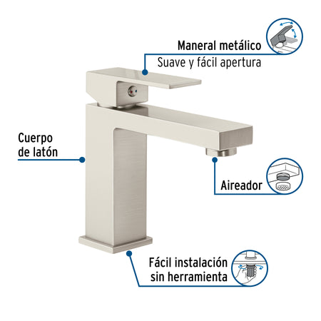 Monomando corto para lavabo, satín, FOSET KUBO
